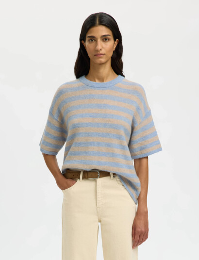 Selected Slflulu 2/4 Knit O Neck Noos Blue S