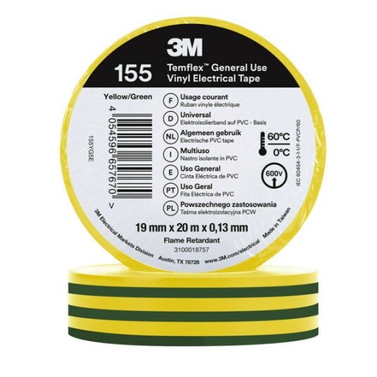 3M Temflex 165 El-vinyltape 10m x 15mm Grønn/Gul - Elektroverktøy Tilbehør 3M Temflex 165 El-vinyltape 10m x 15mm Grønn/Gul - Elektroverktøy Tilbehør