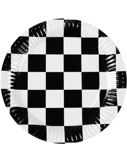 10 stk Svart Og Hvit Racing Papirtallerkener 23 cm 10 stk Svart Og Hvit Racing Papirtallerkener 23 cm