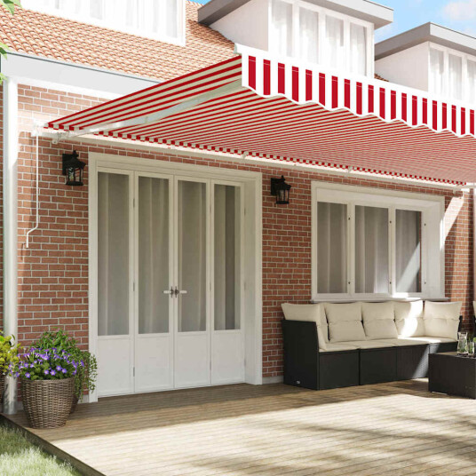Hånddrevet Uttrekkbar Markise Rød og Hvit Stripe 600x350 cm