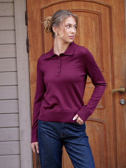 Selected Slwthea Ls Knit Merino Collar Neck Noos   Burgundy   XL