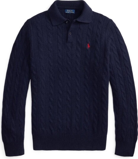 Polo Ralph Lauren Cable Knit Wool Cashmere Sweater   HUNTER NAVY   XS