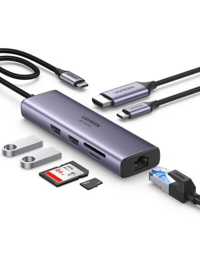UGREEN Usb C Multifunction Adapter With Ethernet Interface USB hub 7 porter Slv 60515 UG UGREEN Usb C Multifunction Adapter With Ethernet Interface USB hub 7 porter Slv 60515 UG