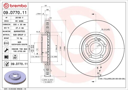 Bremseskive BREMBO 09.D770.11 Bremseskive BREMBO 09.D770.11