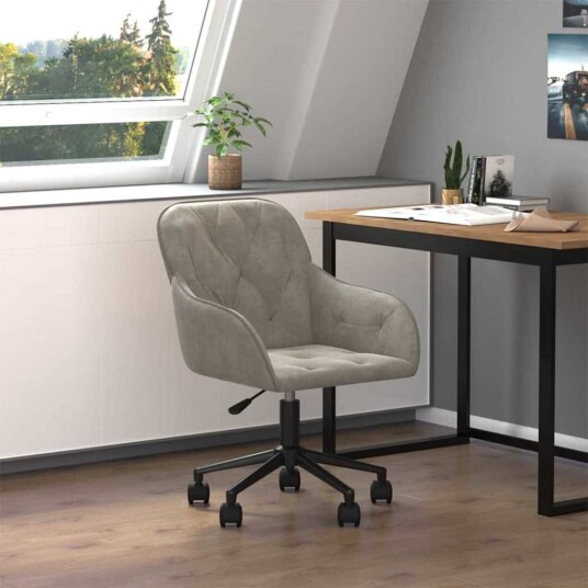 vidaXL Kontorstol med hjul Lysegrå 56 x 61,5 x 72 cm Fløyel