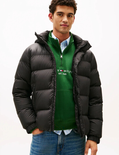 Tommy Hilfiger Mix Down Hooded Puffer - Black - L