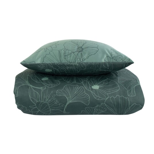 Borg Living Sengetøy dobbeldyne - 200x220 cm - 100% Bomullssateng - Big flower green