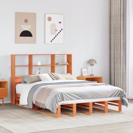  Seng med bokhylle uten madrass voksbrun 160x200 cm heltre 8721158627155