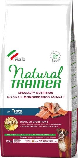 Natural Trainer Tørrfôr Adult No Grain Medium & Maxi Med Ørret Sparepakke 2 X 12 kg