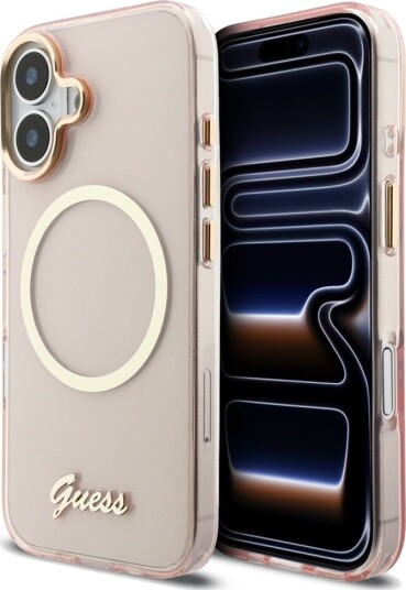 Guess IML Script Metal MagSafe Case (iPhone 17) Rosa