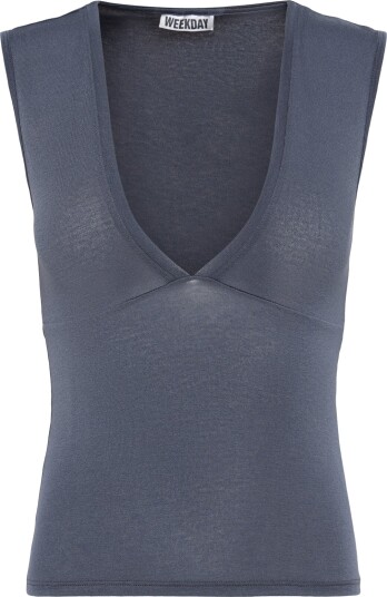 Weekday Fitted V Neck Sleeveless Top Navy XL