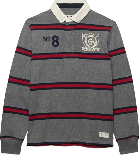 Superdry Double Emblem Stripe Rugby ANTIQUE GREY MARL STRIPE XXL