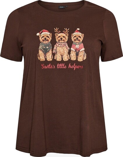 Zizzi T skjorte Mchristmas S/S Straight Tee Brun