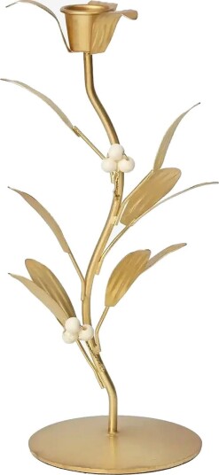 Broste Copenhagen Mistletoe Candle Holder BRASS FINISH/WHITE CREAM H21 cm