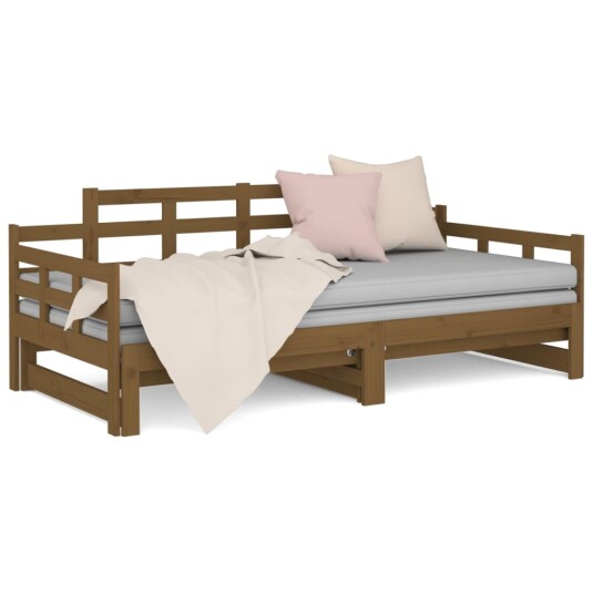 vidaXL Uttrekkbar dagseng honningbrun heltre furu 2x(90x190) cm