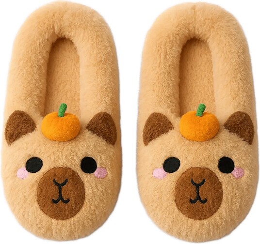 Puckator Plush Slippers Anti-Slip Slip On (Eu39-41/Uk6-8) - Capybara - BROWN - One Size