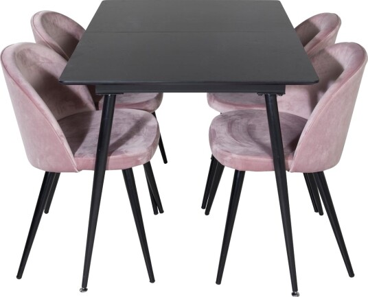 Silar Spisegruppe Forlengningsbar 120 cm Rektangulær med 4 Velvet Stoler - Sort