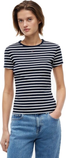 Tommy Jeans Tjw Slim Essential Rib Ss Navy M