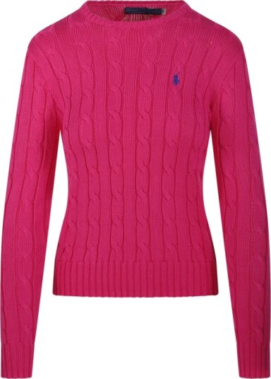 Polo Ralph Lauren Cable Knit Cotton Crewneck Sweater   Pink   XS
