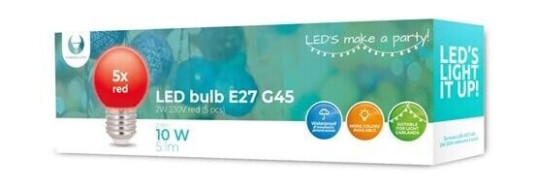 LED-lampe E27 G45 2W 230v rød 5-pak LED-lampe E27 G45 2W 230v rød 5-pak