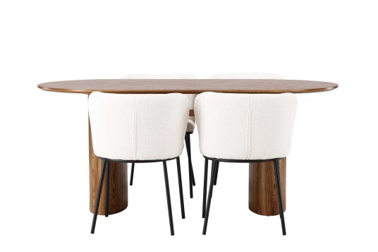 Venture Design Isolde & Edina spisegruppe Hvit/natur 4 stoler & bord 180 x 90 cm