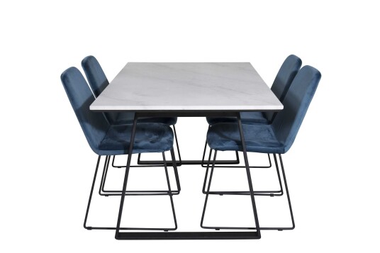 Venture Design Estelle & Muce spisegruppe Hvit/blå 4 st stoler & bord 140 x 90 cm
