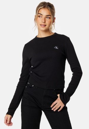 Calvin Klein Jeans Woven Label Rib Long Sleeve BEH Ck Black XS