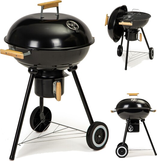 Grill hagegrill med lokk askebeger metallhylle transporthjul MultiGarden Grå