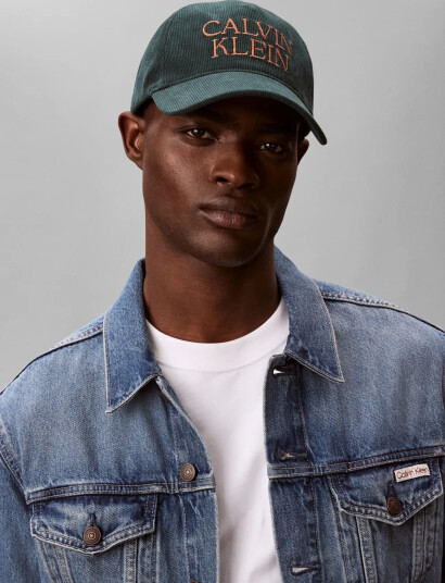 Calvin Klein Corduroy Graphic 5 Panel Cap   Green   ONE SIZE