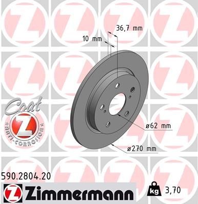 Bremseskive ZIMMERMANN 590.2804.20 Bremseskive ZIMMERMANN 590.2804.20