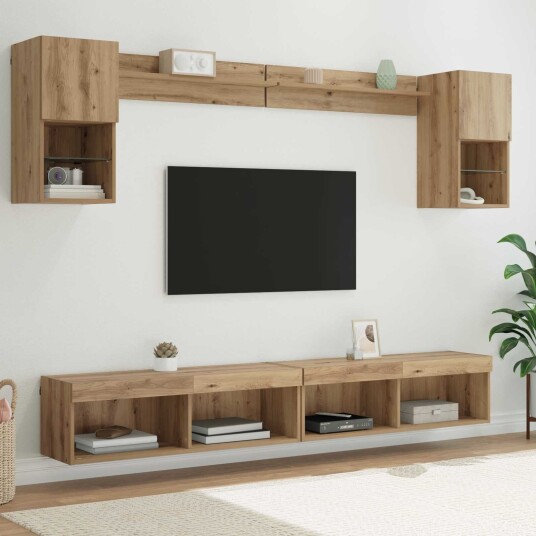 TV veggenheter med LED med LED 6 pcs Artisan Eik Konstruert tre