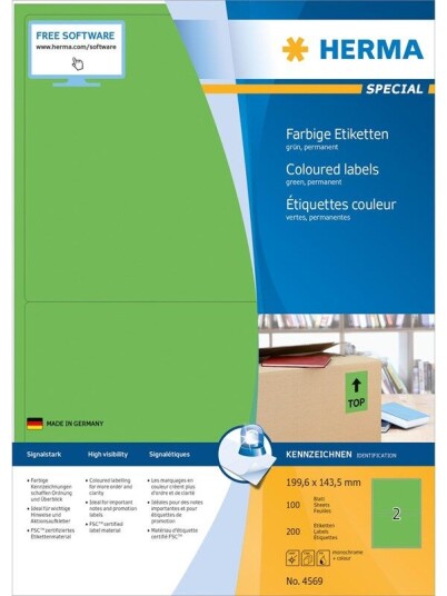 HERMA Coloured labels A4 199.6 x 143.5 mm green permanent adhesion