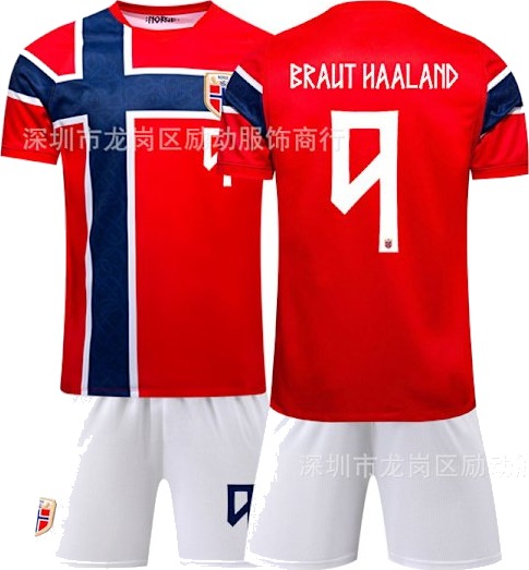 VM 2026 Norges Herrelandslag Hjemmedrakt – Erling Haaland #9 & Martin Ødegaard #10 Fotballsett for Fans/Barn/Voksne #9