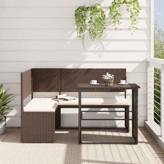 Hagesofa med bord og puter L-formet brun polyrotting 362346 Hagesofa med bord og puter L-formet brun polyrotting 362346