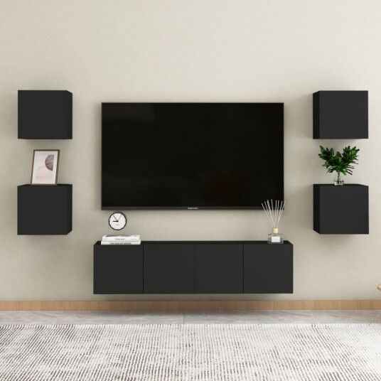 vidaXL TV-benksett 6 deler svart sponplate