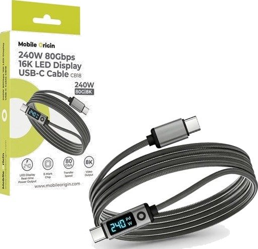 Mobile Origin LED Display USB-C Cable 240W 80Gbps 8K/60Hz 1.5m MO-LDU-CB18