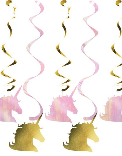 5 stk Hengende Dekorasjoner Golden Unicorn