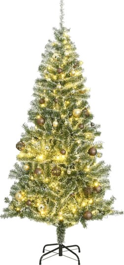  Kunstig juletre med 300 LED kulesett flokket snø 210 cm