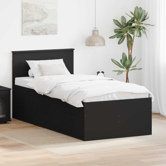 vidaXL Seng med skuff med hodegjerde Svart 90 x 200 cm Konstruert tre