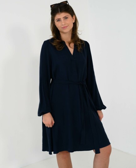 Selected Femme Viva Long Sleeve Short V-Neck Dress Blå 34