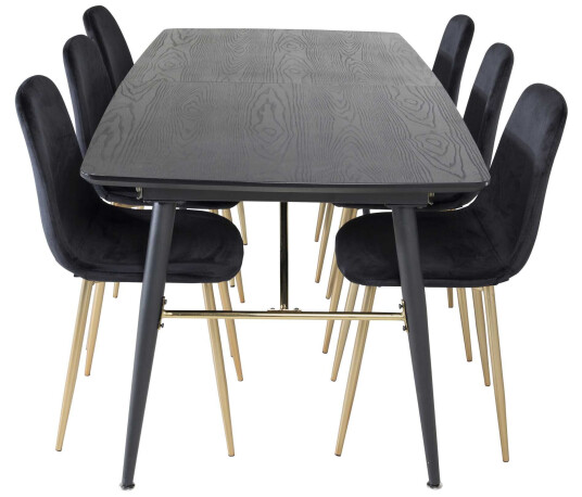 Venture Design Black Veneer & Polar spisegruppe Svart/svart 6 st stoler & bord 180 x 85 cm