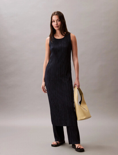 Calvin Klein Plisse Sl Midi Dress - Navy - XS
