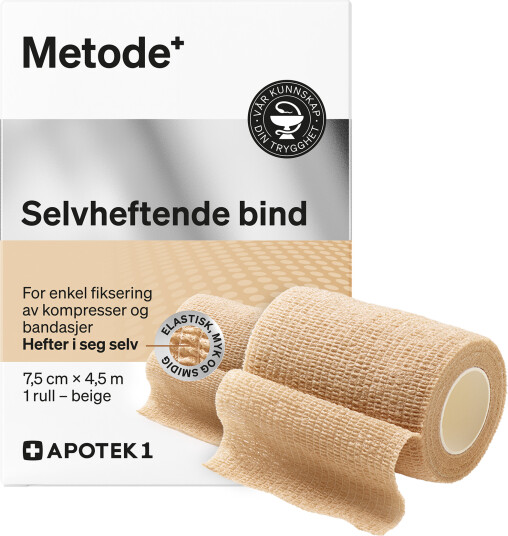 Metode selvheftende bind beige 7,5 cm x 4,5 m 1 stk