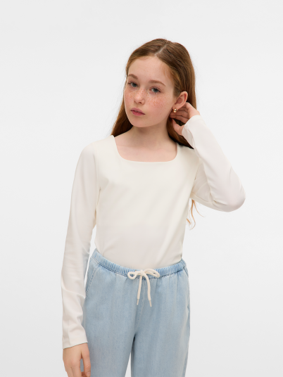 Vero Moda Girl Million Long Sleeve Square Top 2-Way Hvit 122/128