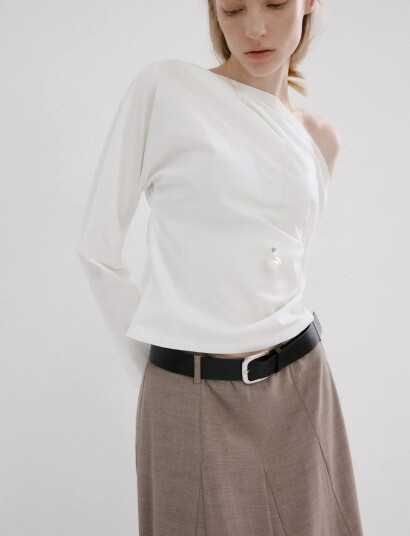 Mango Cotton Blouse With Asymmetrical Collar   White   S