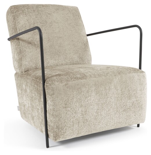 Kave Home Gamer Loungestol, Beige chenille/Sort Metall Unoliving 1651711-04-0 1638471-04-0