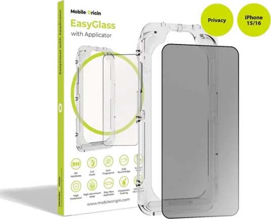 Mobile Origin EasyGlass Privacy with Applicator iPhone 15/iPhone 16