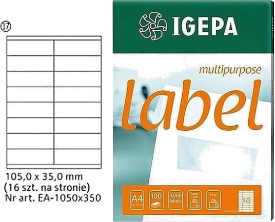 Igepa Etiketter A4 Igepa 105 X 35,0 Mm Hvite 100