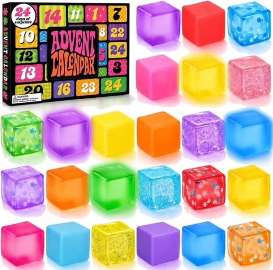 Julekalender med squishy terninger fargerik stress terning