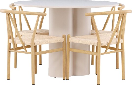 Olivia Spisegruppe 110 cm Rund med 4 Alfons stoler   Beige/Beige